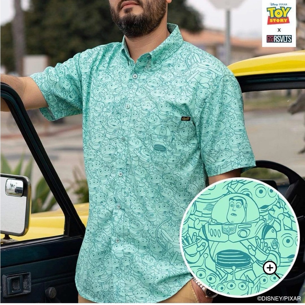 Disney Toy Story Men's Mint Green Button Down Shirt
